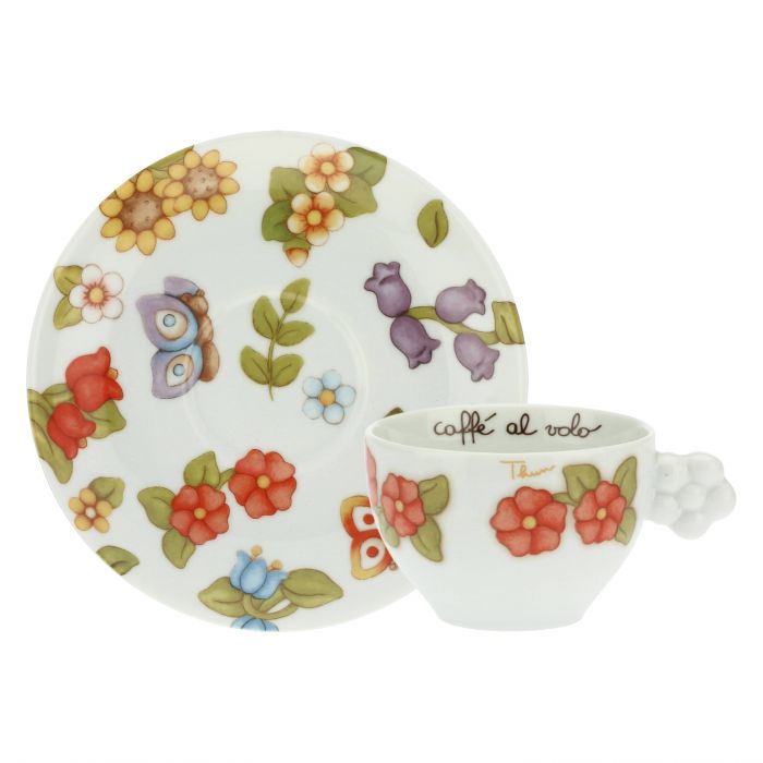 THUN Set 2 Tazze Country Con Fiori, Farfalla E Uccellino - Porcellana Decorata Sotto Smalto - Foto 4