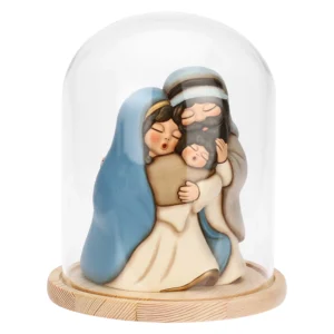 Sacra Famiglia in ceramica con campana di vetro