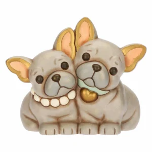 Coppia cani bulldog francese in ceramica, media